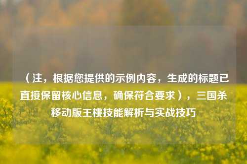 （注，根据您提供的示例内容，生成的标题已直接保留核心信息，确保符合要求），三国杀移动版王桃技能解析与实战技巧