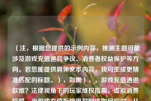 （注，根据您提供的示例内容，推测主题可能涉及游戏充值退款争议、消费者权益保护等方向。若您能提供具体文本内容，我可生成更精准匹配的标题。），如需），，游戏充值遇退款难？法律视角下的玩家***指南，虚拟消费陷阱，当游戏充值拒绝退款时该如何应对，从逆战事件看网络消费，你的退款权如何保障？，我将立即为您定制最贴切的标题。
