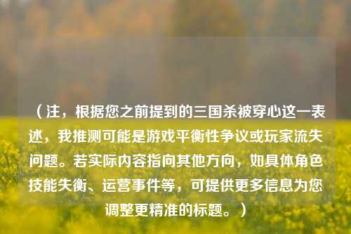 （注，根据您之前提到的三国杀被穿心这一表述，我推测可能是游戏平衡性争议或玩家流失问题。若实际内容指向其他方向，如具体角色技能失衡、运营事件等，可提供更多信息为您调整更精准的标题。）