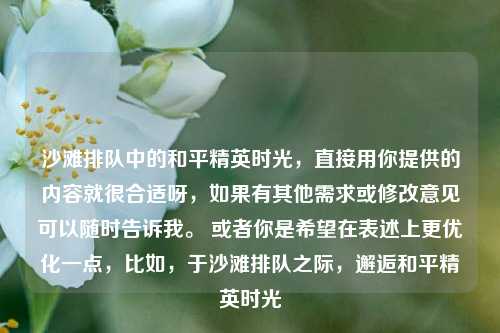 沙滩排队中的和平精英时光，直接用你提供的内容就很合适呀，如果有其他需求或修改意见可以随时告诉我。 或者你是希望在表述上更优化一点，比如，于沙滩排队之际，邂逅和平精英时光