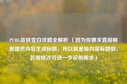 PUBG皮肤变白攻略全解析 （因为你要求直接根据提供内容生成标题，所以就是原内容标题啦，若需修改可进一步说明需求）
