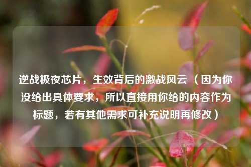 逆战极夜芯片，生效背后的激战风云 （因为你没给出具体要求，所以直接用你给的内容作为标题，若有其他需求可补充说明再修改）