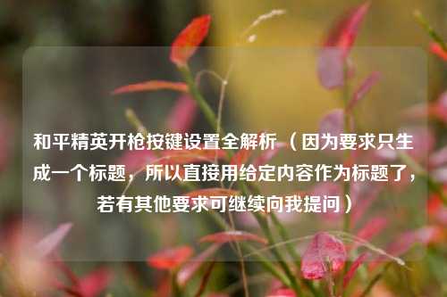 和平精英开枪按键设置全解析 （因为要求只生成一个标题，所以直接用给定内容作为标题了，若有其他要求可继续向我提问）