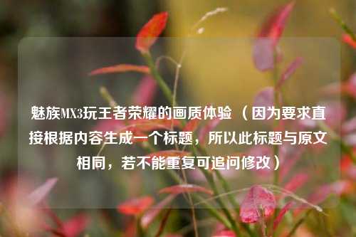 魅族MX3玩王者荣耀的画质体验 （因为要求直接根据内容生成一个标题，所以此标题与原文相同，若不能重复可追问修改）