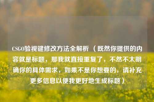 CSGO验视键修改 *** 全解析 （既然你提供的内容就是标题，那我就直接重复了，不然不太明确你的具体需求，如果不是你想要的，请补充更多信息以便我更好地生成标题）