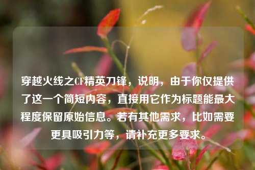 穿越火线之CF精英刀锋，说明，由于你仅提供了这一个简短内容，直接用它作为标题能更大程度保留原始信息。若有其他需求，比如需要更具吸引力等，请补充更多要求。