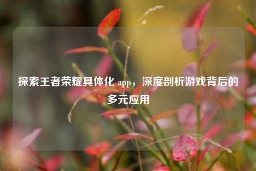 探索王者荣耀具体化 app，深度剖析游戏背后的多元应用