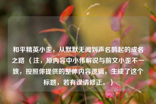 和平精英小歪，从默默无闻到声名鹊起的成名之路 （注，原内容中小伟解说与前文小歪不一致，按照你提供的整体内容逻辑，生成了这个标题，若有误请修正。）