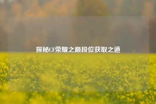 探秘CF荣耀之巅段位获取之道