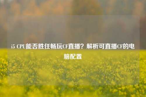 i5 CPU能否胜任畅玩CF直播？解析可直播CF的电脑配置