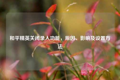 和平精英关闭录入功能，原因、影响及设置 *** 