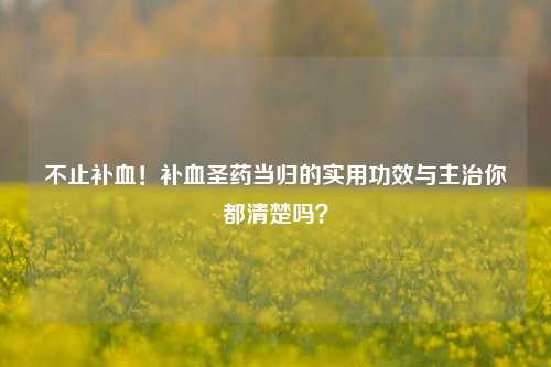 不止补血！补血圣药当归的实用功效与主治你都清楚吗？