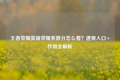 王者荣耀英雄荣耀系数分怎么看？速查入口+作用全解析