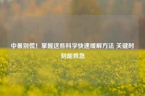 中暑别慌!掌握这些科学快速缓解 *** 关键时刻能救急