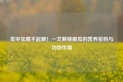 瓜中宝藏不起眼！一文解锁南瓜的营养密码与功效作用