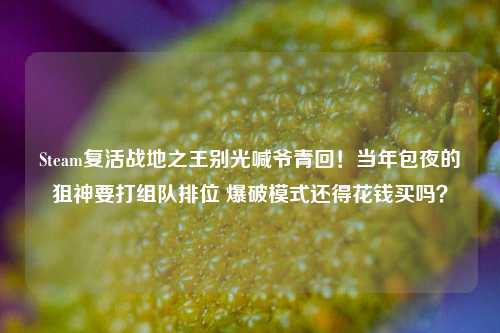 Steam复活战地之王别光喊爷青回!当年 *** 的狙神要打组队排位 爆破模式还得花钱买吗?