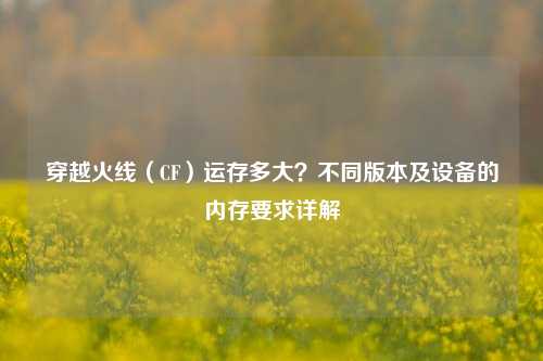 穿越火线(CF)运存多大?不同版本及设备的内存要求详解